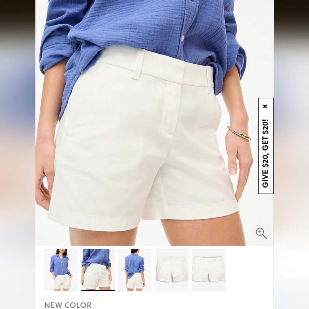NWT J.Crew Chino Tailored Shorts - White